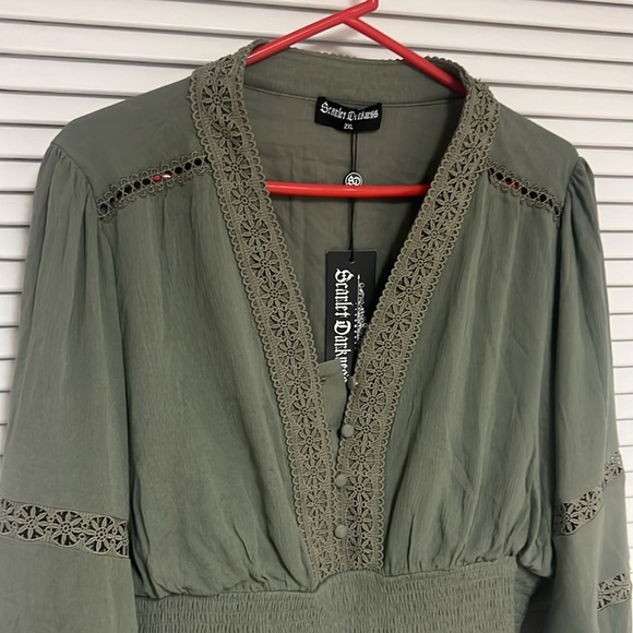 Scarlet Darkness Women's Renaissance Peasant Blouse V Neck Lantern Sleeve NWT - Picture 2 of 12